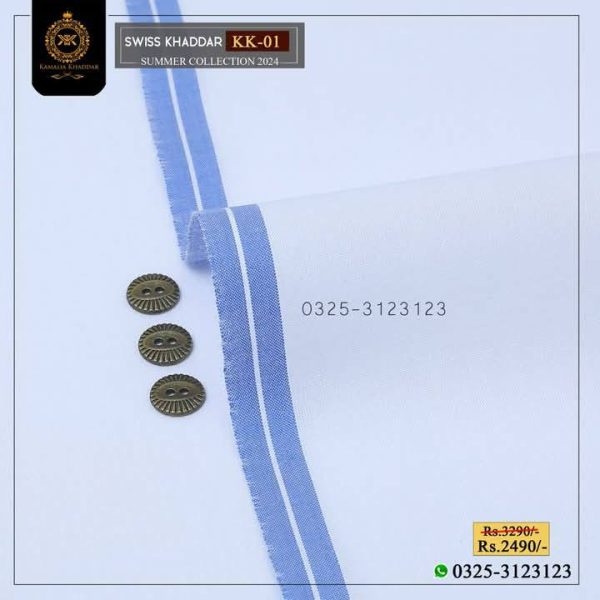KK-01 Pure White Swiss Khaddi Summer Khaddar