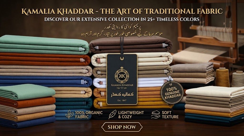 Introducing Wool Style Khaddar by Kamalia Khaddar — a unique winter fabric designed for customers who love the rich, warm and elegant appearance of wool-style fabric but prefer the natural feel of pure cotton Khaddar.